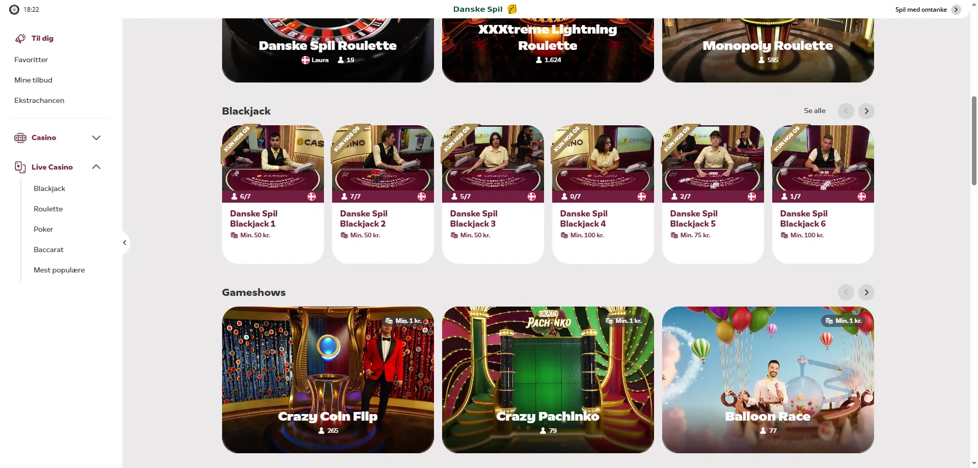 DanskeSpil Casino live kampagner og sæsonbonusser