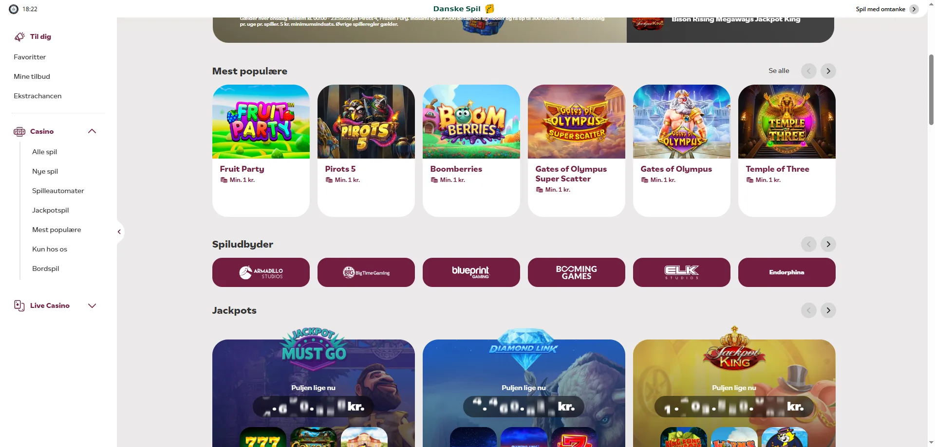 DanskeSpil Casino gratis 25 kr. ingen-indskud-bonus til nye spillere